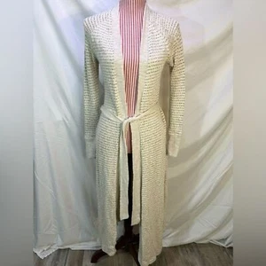 Neu mit Etikett BCBG Generation 118 $ creme beige gestreifter Staubtuch Strick Cardigan mit Gürtel Größe XS - Bild 1 von 10