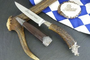 CUCHILLO DE CAZA HUBERTUS ALEMANIA TRADICIÓN con CERDO JABALÍ / CUERNO DE CIERVO / PLATA ANTIGUA - Imagen 1 de 2