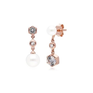 Moderno Perla, Topacio Blanco Desiguales Gotas En Rosa Bañado en Plata de Ley - Imagen 1 de 2
