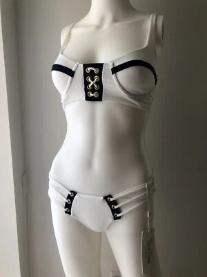 NUEVO CON ETIQUETAS Beach Bunny Bikini Traje de Baño Blanco Azul Correas Ajustables Dos Piezas XS M Foto 1 de 4