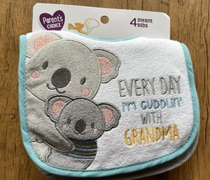 NWT New Infant Bibs Parent’s Choice - Set of 4 - Adorable Best Grandma Hug D181 - Picture 1 of 4