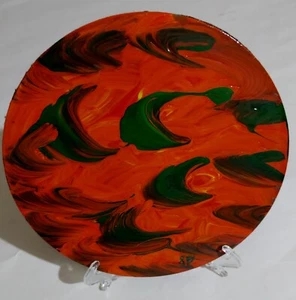 Modern ART-SIGNED- Hand Painted on 7 1/4in Dia Metal Disc W/Stand- One of a Kind - Picture 1 of 8