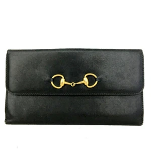 GUCCI Horse Bit Leather Long Bifold Wallet Black/7BE0102 - Imagen 1 de 8
