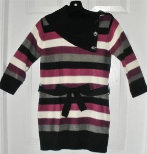 New My Michelle Girls Black Purple Ivory Striped Belted Tunic Sweater Size Large - Picture 1 of 1