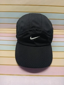 Vtg. 6 Panel Nike Tennis Court Hat Cap Black Full Mesh TAILWIND White Swoosh - Picture 1 of 21