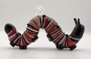 Kunst Glas Raupe rot schwarz Wirbel Vintage Künstler Loy Allen Käfer Wurm Insekt - Bild 1 von 10