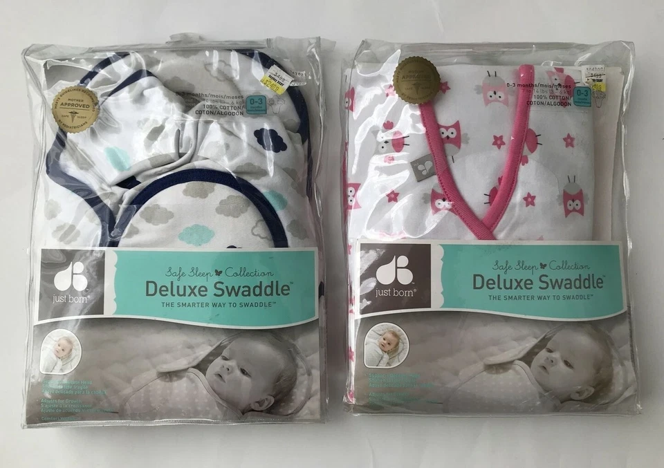  Envoltura de lujo de algodón recién nacido - rosa/búhos o azul/nubes 0-3 meses NUEVO   Foto 1 de 4