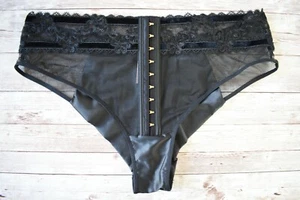 Victoria's Secret MEDIANA *LENCERÍA DE LUJO* RIBETE DE TERCIOPELO TIRO MEDIO DESCARADO *Negro* - Imagen 1 de 6