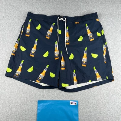 Corona Swim Trunks Mens 2XL Navy Blue Beer Bottles Limes Print Line Beach - Image 1 of 4