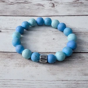 Vintage Stretch Armband klobig blau mit silberfarbener Perle - Bild 1 von 6