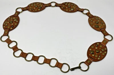Calvin Klein Vintage Women's rare leather conchos & brass belt 46 in. - Image 1 of 3
