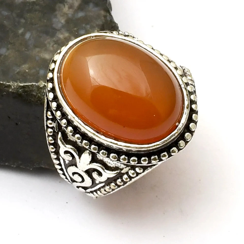 Carnelian 宝石民族手工戒指首饰礼品美国尺寸 8.5 AR 40310 — 第 1/1 张图片