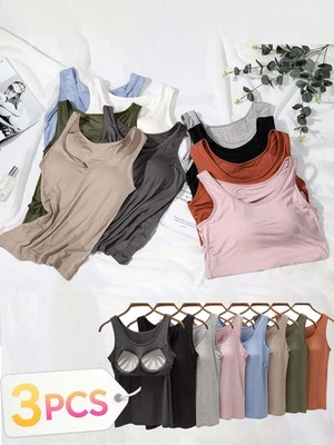 3PACK Women Padded Camisole Vest with Built in Bra Sleeveless Bralet Tank Tops - Image 1 of 4