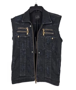Rockstar LUCA Black Distressed Full zip Denim Vest Size S NWT - Picture 1 of 9