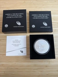 America the Beautiful Five Ounce Silver Quarter Coin Great Smokey Mountains 2014 - Picture 1 of 4