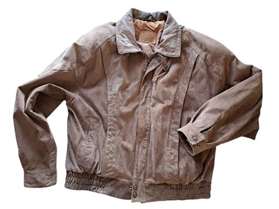 复古 Levis 男式轰炸机棕色麂皮绒夹克尺寸 44 L 纽扣袖口拉链前 — 第 1/4 张图片
