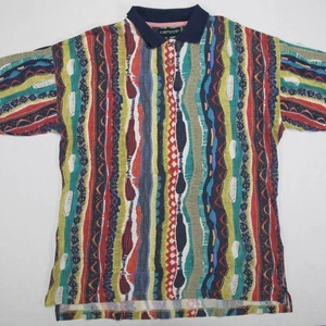 Vintage Campus Poloshirt Herren XL Mehrfarbig 3D Grafik AOP 90s Abstrakt Baumwolle - Bild 1 von 9