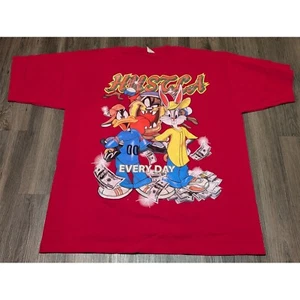 Looney Tunes Hustla T-Shirt Cartoon Graphic Print Red Tee Size 4XL (Read) - Picture 1 of 6