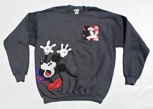 Vintage Disneyland Resort Mickey Mouse Running Crewneck Sweatshirt L Dark Gray  - Picture 1 of 5