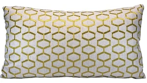 Metallic Embroidered Geometric Decorative Throw Pillow Cover on Linen - Picture 1 of 7