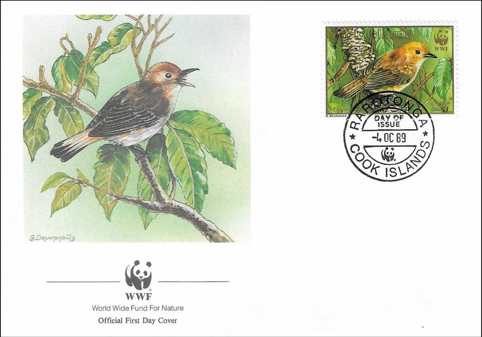 Rarotonga Monarch Flycatcher Bird Pomarea Dimidiata Nature Cook Islands FDC 1989 - Image 1 of 1