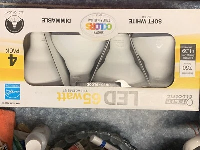 4 PACK FEIT 11.5 Watt BR30 FLOOD LED BULBS Dimmable Replace 65 W SOFT WHITE - Image 1 of 4