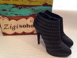 Zigi Soho Black Zipper Nails Stud Bootie High Heels Size 8 - Picture 1 of 8