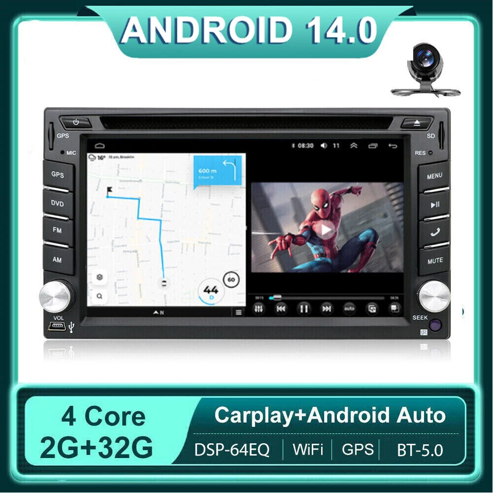 Android 14.0 Universal Autoradio DOPPEL 2 DIN NAVI CarPlay GPS FM/AM DVD DAB+BT - Bild 1 von 4