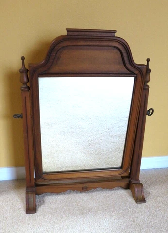 Vintage "Karpen Furniture, Chicago" Swivel Wood Framed Dresser Mirror Cover