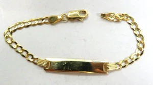 Hermoso brazalete de identificación en blanco con bordillo de oro amarillo sólido de 14K de 5" para niño pequeño - Imagen 1 de 12