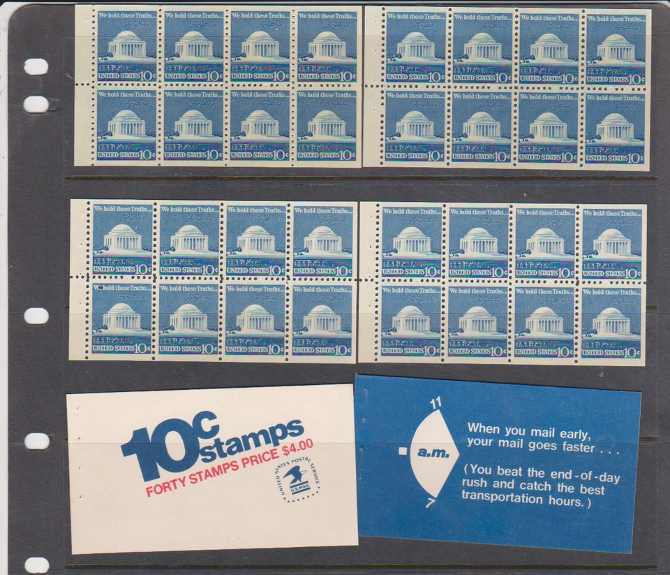Scott # 1510c JEFFERSON MEMORIAL Complete Booklet  of 4 US 10¢ Stamps Panes Ope  - Image 1 of 1
