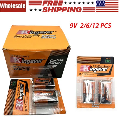 9V Carbon Batteries 6F 22 9 Volt Battery Value Lot 2 6 12 US SHIPPING - Image 1 of 3