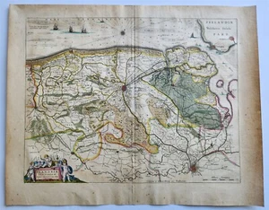 MAPA DE BELGIA 1640 EAST FLANDERS por WILLEM BLAEU antiguo AUTÉNTICO coloreado a mano - Imagen 1 de 5