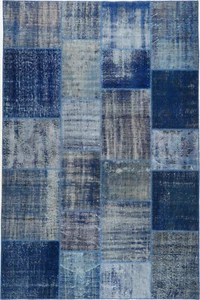 Patchwork Teppich Orient Perser Rug Vintage Blau Schurwolle Design Highlight Hip - Picture 1 of 1