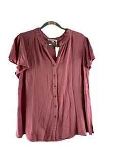 NWT Anthropologie Jane & Delancey Woman Plus 1X Top Pink Short Sleeves Buttons - Picture 1 of 10