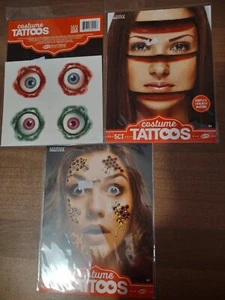3 Packs New Sealed Savvi Halloween Costume Biker Assorted Tattoos 27 in all - Picture 1 of 7
