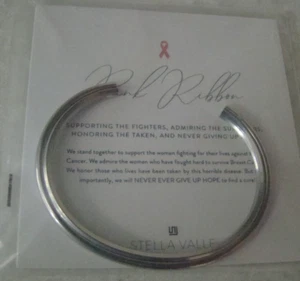 NEW STELLA VALLE Pink Ribbon Breast Cancer Silver Tone Cuff Bracelet - Picture 1 of 7