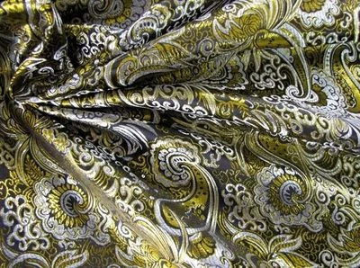 LUREX JACQUARD Stoff Brokat Florale Ornamente Kostüme SCHWARZ GOLD EUR 15,98/m - Bild 1 von 3