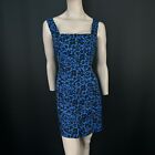New Look Dress 14 Womens Blue Animal Print Pinafore Strappy Buttons