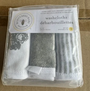 Burt’s Bees Baby Washcloths 9”x9” Set Of 3 , 100% Organic Cotton - Picture 1 of 2