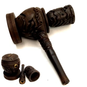 Vintage Wooden Tobacco Pipe Carved Design 12cm Long Three Part Smoking Collect - Bild 1 von 24