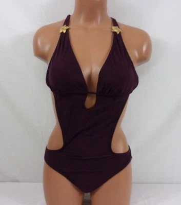 Sauvage Luxe Faux Suede Starfish Accent Cut Out Monokini Deep Purple SM 1174L - Image 1 of 3