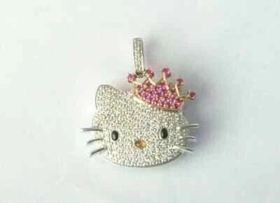 2Ct Lab-Created Diamond 'Hello Kitty' Women's Pendant 14K White Gold Plated 18" - Image 1 of 4
