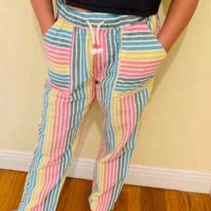 EUC Mini Boden Girls Embroidered Rainbow Stripe Pants Size 13 - Picture 1 of 5