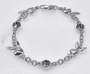 PLAYBOY CURB BUNNY HEADS POLIISH WITH WHITE CRYSTAL BRACELET - Picture 1 of 1