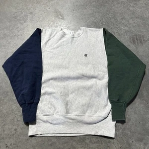 Vintage 90s Champion Reverse Weave Sweatshirt 3 Tone Colorblock Mens Size L USA - Picture 1 of 5