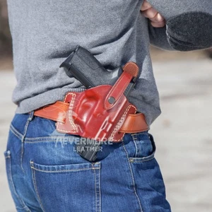 Premium Leather Holster with Thumb Break - High Ride OWB Leather Gun Holster - Picture 1 of 7