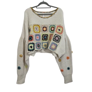 Suéter Free People Dalia Crochet Granny Cuadrado Slouchy Boho Grannycore Mediano - Imagen 1 de 12
