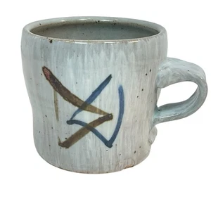 Handwerker Keramik Becher signiert gestempelt Handarbeit glasiert asiatisch geometrisch grau 14 Oz - Bild 1 von 10