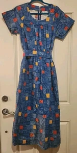 Vintage Handmade Dress Grannycore Bobo Patchwork Print Maxi Pockets Tie Belt - Picture 1 of 8